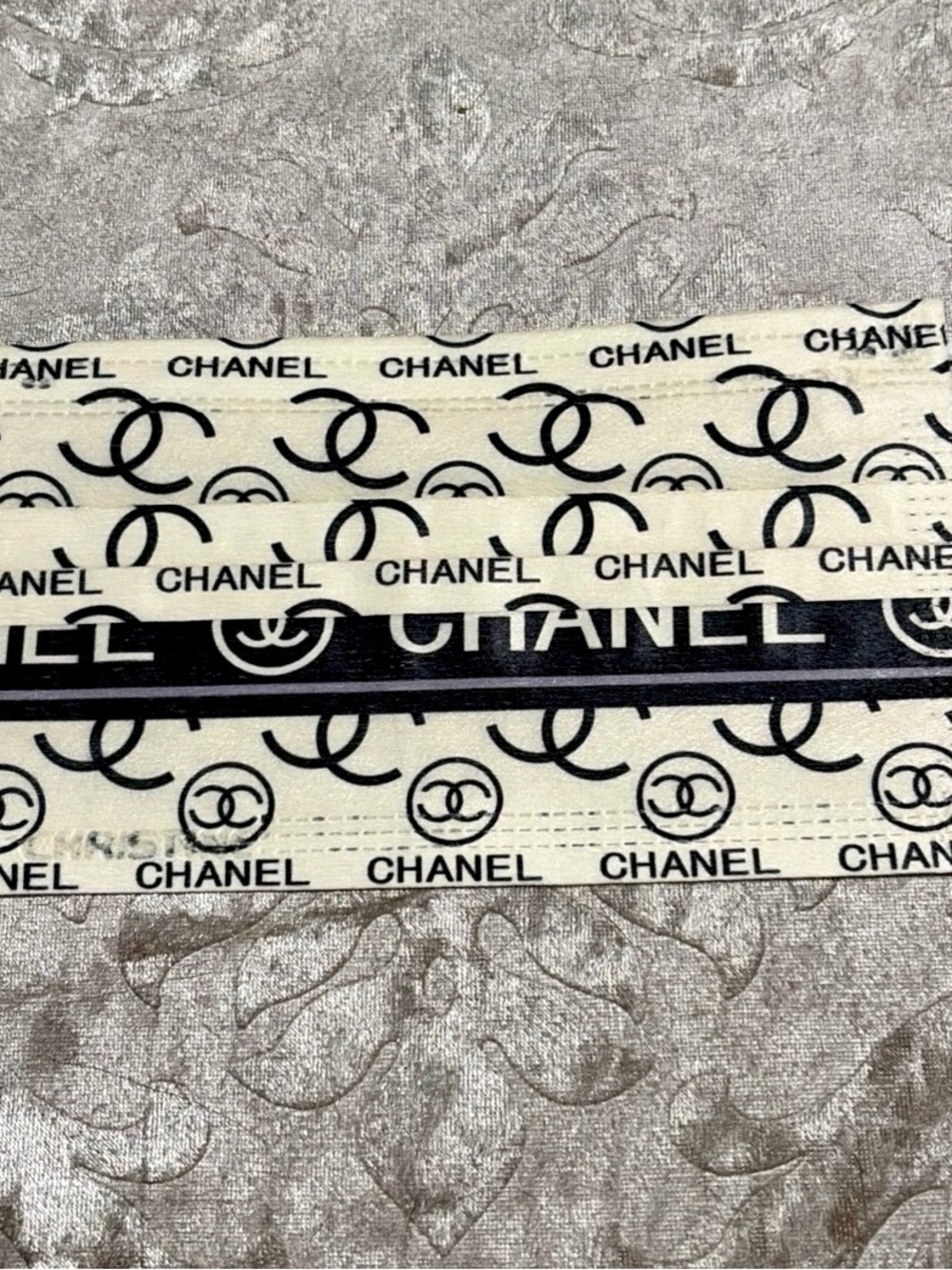 CHANEL Inspired Disposable Face Mask Black White Logo Print Multi-Layer New 7x4
